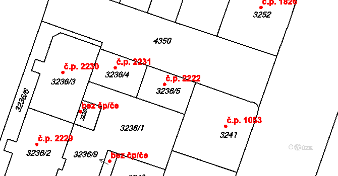 Teplice 2222 na parcele st. 3236/5 v KÚ Teplice, Katastrální mapa