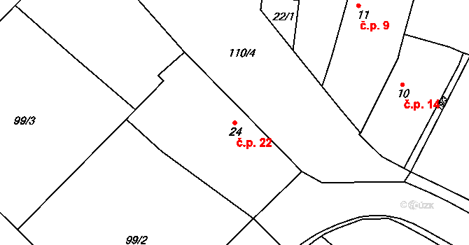 Levín 22, Olešnice na parcele st. 24 v KÚ Levín nad Cidlinou, Katastrální mapa