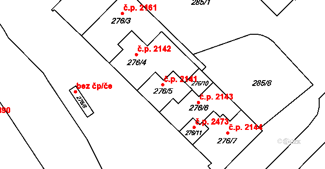 Místek 2141, Frýdek-Místek na parcele st. 276/5 v KÚ Místek, Katastrální mapa