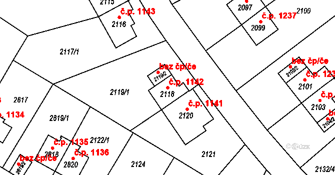 Sokolov 1142 na parcele st. 2118 v KÚ Sokolov, Katastrální mapa