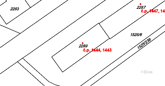 Sokolov 1443,1444 na parcele st. 2289 v KÚ Sokolov, Katastrální mapa