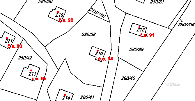 Skalka 94, Cheb na parcele st. 216 v KÚ Skalka u Chebu, Katastrální mapa
