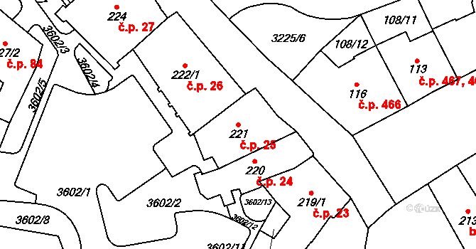 Cheb 25 na parcele st. 221 v KÚ Cheb, Katastrální mapa