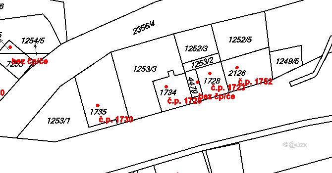 Cheb 1728 na parcele st. 1734 v KÚ Cheb, Katastrální mapa