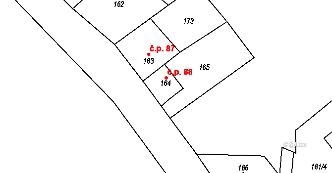 Libavské Údolí 88 na parcele st. 164 v KÚ Libavské Údolí, Katastrální mapa
