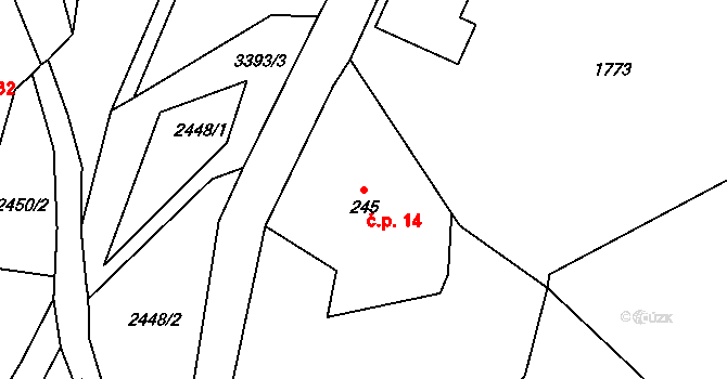 Jílové 14 na parcele st. 245 v KÚ Jílové u Děčína, Katastrální mapa