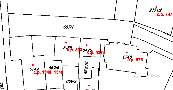 Kolín V 1274, Kolín na parcele st. 3475 v KÚ Kolín, Katastrální mapa