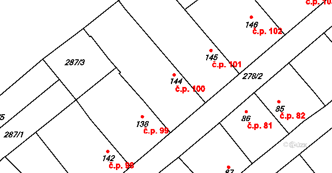 Milostín 100 na parcele st. 144 v KÚ Milostín, Katastrální mapa