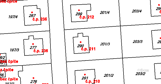 Luby 211, Klatovy na parcele st. 290 v KÚ Luby, Katastrální mapa
