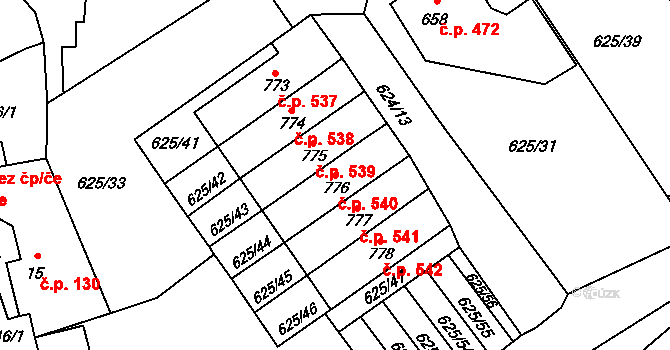 Borohrádek 540 na parcele st. 776 v KÚ Borohrádek, Katastrální mapa