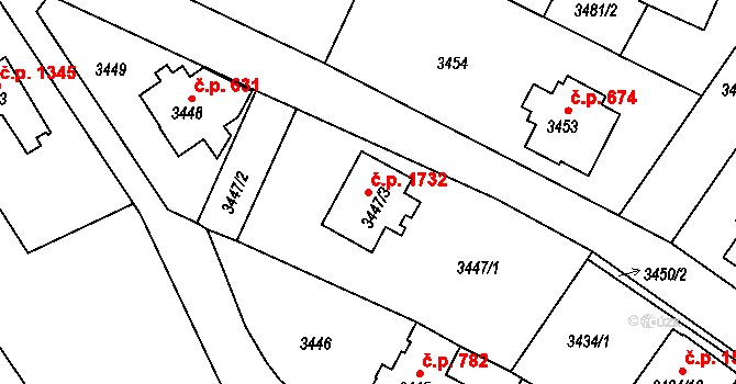 Turnov 1732 na parcele st. 3447/3 v KÚ Turnov, Katastrální mapa
