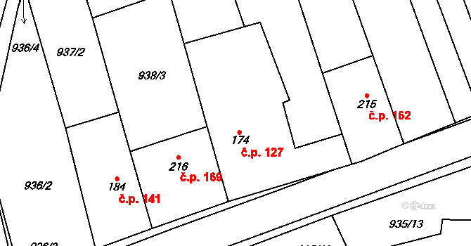 Kunovice 127 na parcele st. 174 v KÚ Kunovice, Katastrální mapa