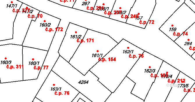 Lomnice nad Lužnicí 154 na parcele st. 161/1 v KÚ Lomnice nad Lužnicí, Katastrální mapa