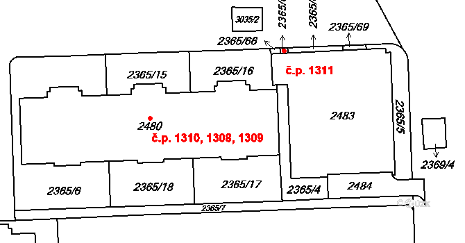 Chodov 1310, Praha na parcele st. 2480 v KÚ Chodov, Katastrální mapa