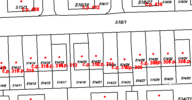 Háje 311, Praha na parcele st. 514/22 v KÚ Háje, Katastrální mapa