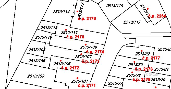 Dejvice 2174, Praha na parcele st. 2513/109 v KÚ Dejvice, Katastrální mapa
