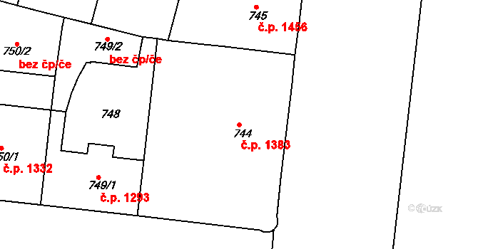 Holešovice 1383, Praha na parcele st. 744 v KÚ Holešovice, Katastrální mapa
