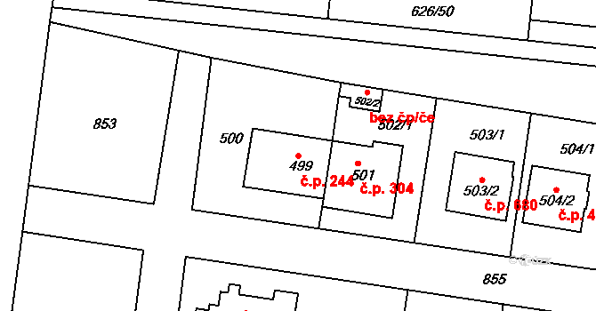 Bohnice 244, Praha na parcele st. 499 v KÚ Bohnice, Katastrální mapa