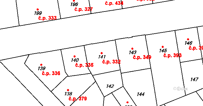 Vršovice 332, Praha na parcele st. 141 v KÚ Vršovice, Katastrální mapa