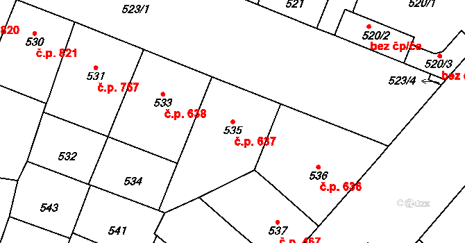 Vršovice 637, Praha na parcele st. 535 v KÚ Vršovice, Katastrální mapa
