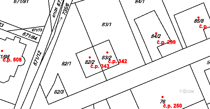 Dolní Měcholupy 342, Praha na parcele st. 83/2 v KÚ Dolní Měcholupy, Katastrální mapa