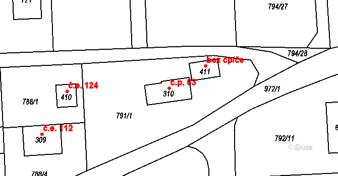 Halouny 63, Svinaře na parcele st. 310 v KÚ Svinaře, Katastrální mapa