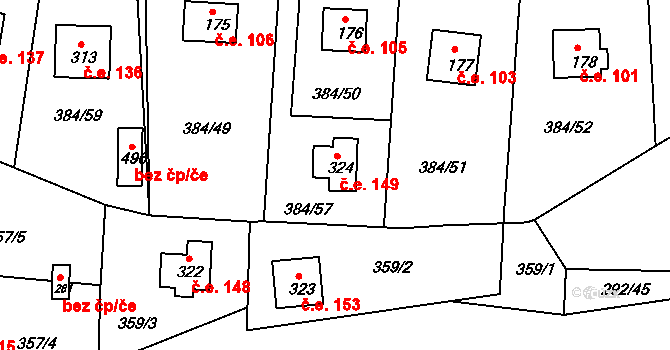 Mokrovraty 149 na parcele st. 324 v KÚ Mokrovraty, Katastrální mapa