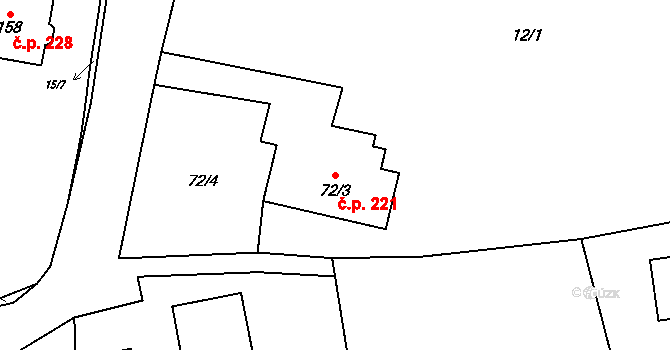 Pilníkov 221 na parcele st. 72/3 v KÚ Pilníkov II, Katastrální mapa