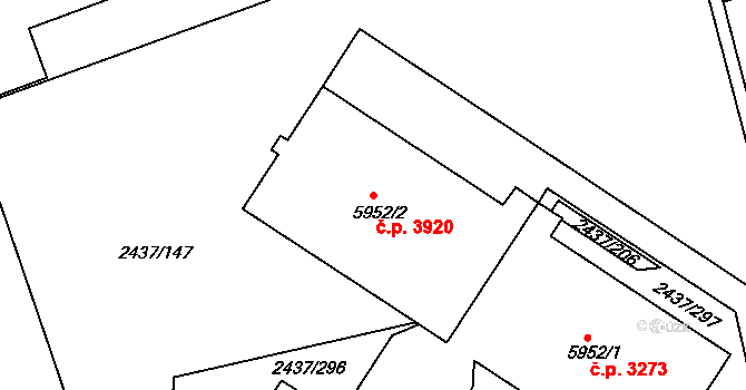 Hodonín 3920 na parcele st. 5952/2 v KÚ Hodonín, Katastrální mapa