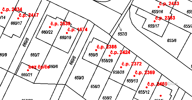 České Budějovice 3 2386, České Budějovice na parcele st. 659/5 v KÚ České Budějovice 3, Katastrální mapa