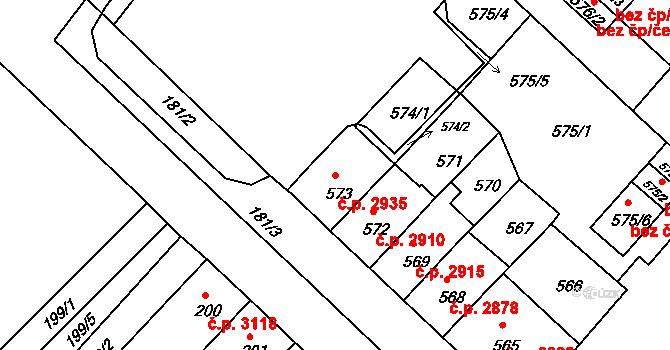 Chomutov 2935 na parcele st. 573 v KÚ Chomutov II, Katastrální mapa