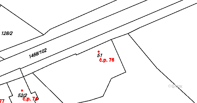 Plotiště nad Labem 76, Hradec Králové na parcele st. 51 v KÚ Plotiště nad Labem, Katastrální mapa