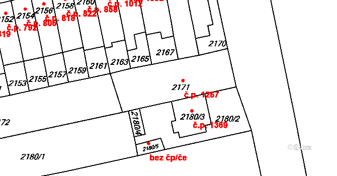 Šlapanice 1267 na parcele st. 2171 v KÚ Šlapanice u Brna, Katastrální mapa
