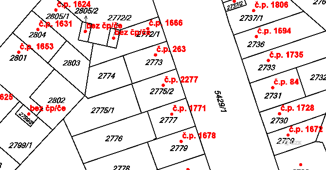 Východní Předměstí 2277, Plzeň na parcele st. 2775/2 v KÚ Plzeň, Katastrální mapa