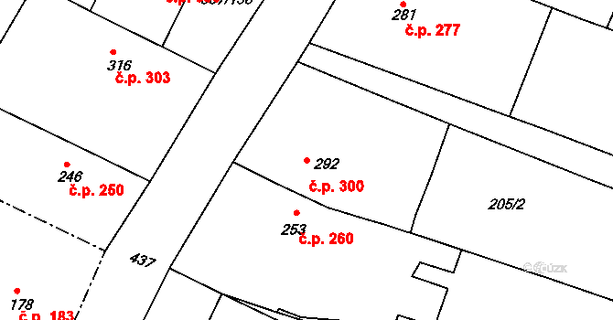 Čebín 300 na parcele st. 292 v KÚ Čebín, Katastrální mapa