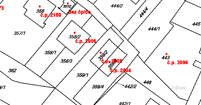 Rožnov pod Radhoštěm 2805 na parcele st. 359/2 v KÚ Hážovice, Katastrální mapa