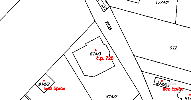 Hrádek nad Nisou 725 na parcele st. 814/3 v KÚ Hrádek nad Nisou, Katastrální mapa