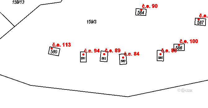 Horoměřice 89 na parcele st. 582 v KÚ Horoměřice, Katastrální mapa