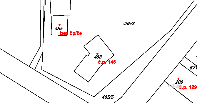 Byškovice 145, Neratovice na parcele st. 483 v KÚ Byškovice, Katastrální mapa
