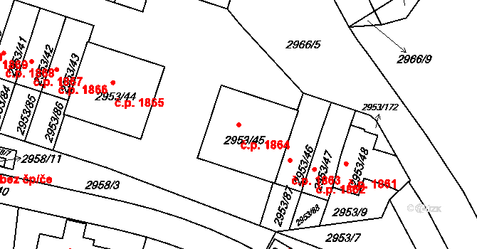 Kadaň 1864 na parcele st. 2953/45 v KÚ Kadaň, Katastrální mapa