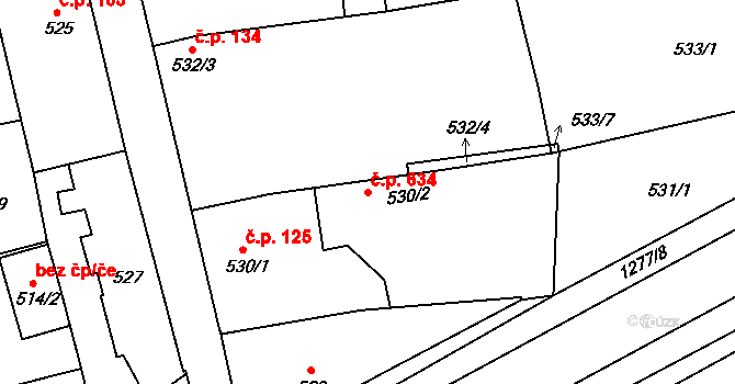 Líně 634 na parcele st. 530/2 v KÚ Líně, Katastrální mapa