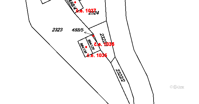 Kovářov 1036, Frymburk na parcele st. 884/135 v KÚ Frymburk, Katastrální mapa