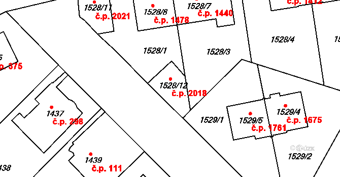 Krč 2018, Praha na parcele st. 1528/12 v KÚ Krč, Katastrální mapa