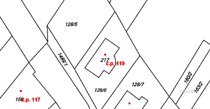 Roupov 119 na parcele st. 217 v KÚ Roupov, Katastrální mapa