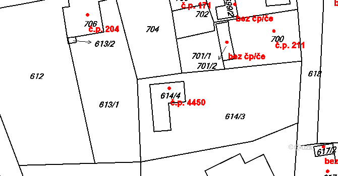 Rýnovice 4450, Jablonec nad Nisou na parcele st. 614/4 v KÚ Rýnovice, Katastrální mapa