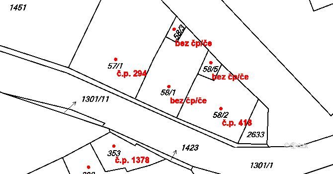 Přeštice 1281 na parcele st. 58/1 v KÚ Přeštice, Katastrální mapa