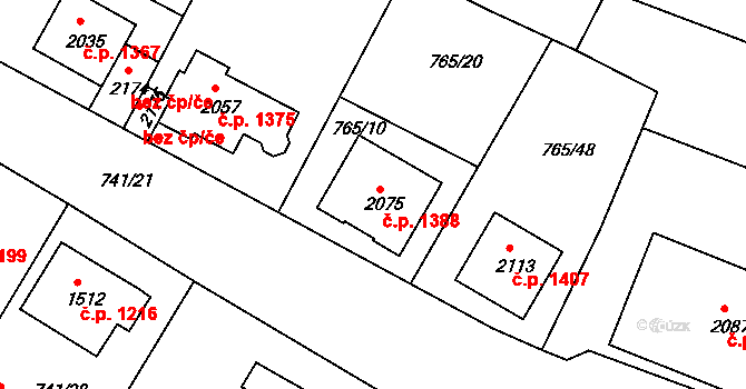 Český Brod 1388 na parcele st. 2075 v KÚ Český Brod, Katastrální mapa