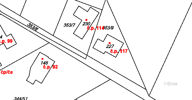 Boseň 117 na parcele st. 227 v KÚ Boseň, Katastrální mapa