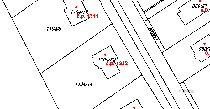 Bystřice 1332 na parcele st. 1104/20 v KÚ Bystřice nad Olší, Katastrální mapa
