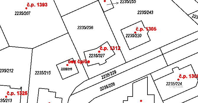 Poštorná 1312, Břeclav na parcele st. 2235/327 v KÚ Poštorná, Katastrální mapa